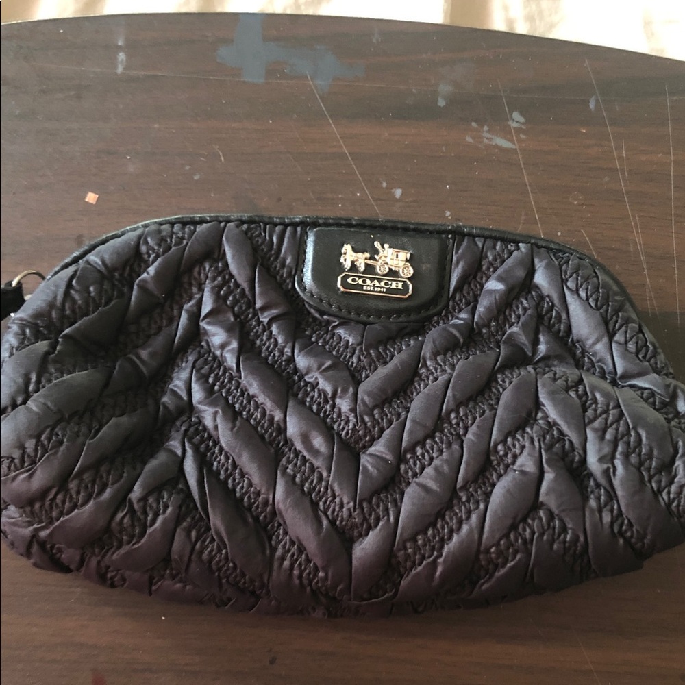 Coach Black Quilted Chevron Cosmetic Pouch with Gold Plaque